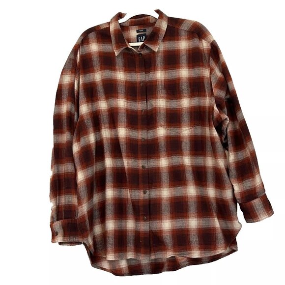 Gap Plaid Flannel Big Shirt in Burgandy Plaid plus size XXL - Picture 1 of 8
